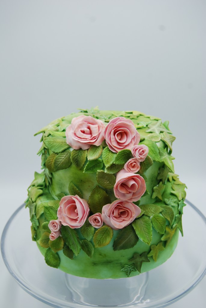 2 Tiered Pink Garden Rose Cake
